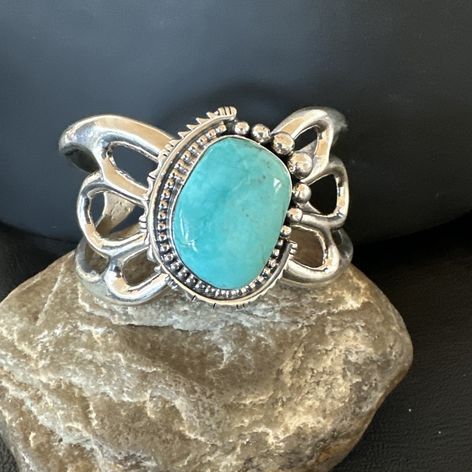 Tufa Women Blue Kingman Turquoise Navajo Sterling Silver Cuff Bracelet 19352