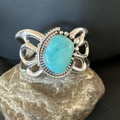 Tufa Women Blue Kingman Turquoise Navajo Sterling Silver Cuff Bracelet 19352