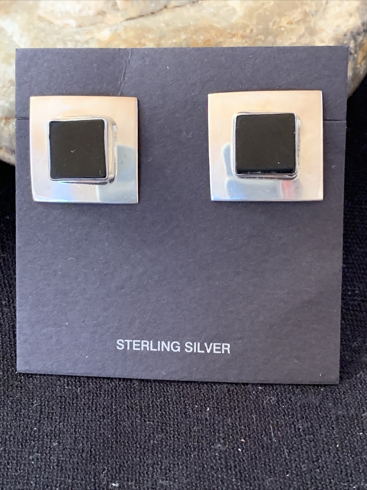 Black Onyx Sterling Silver Earrings Native American Indian Navajo 01521