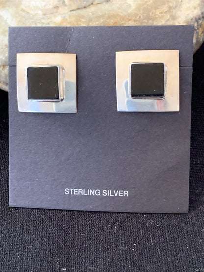 Black Onyx Sterling Silver Earrings Native American Indian Navajo 01521