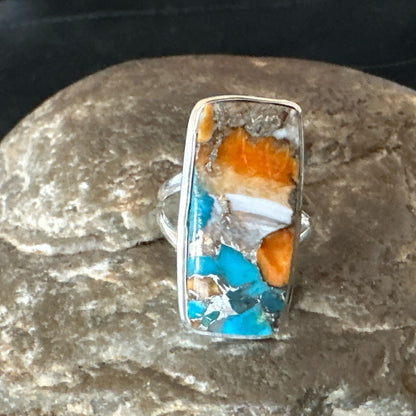 Blue Turquoise Spiny Oyster Southwestern Sterling Silver Ring Size 6 18513