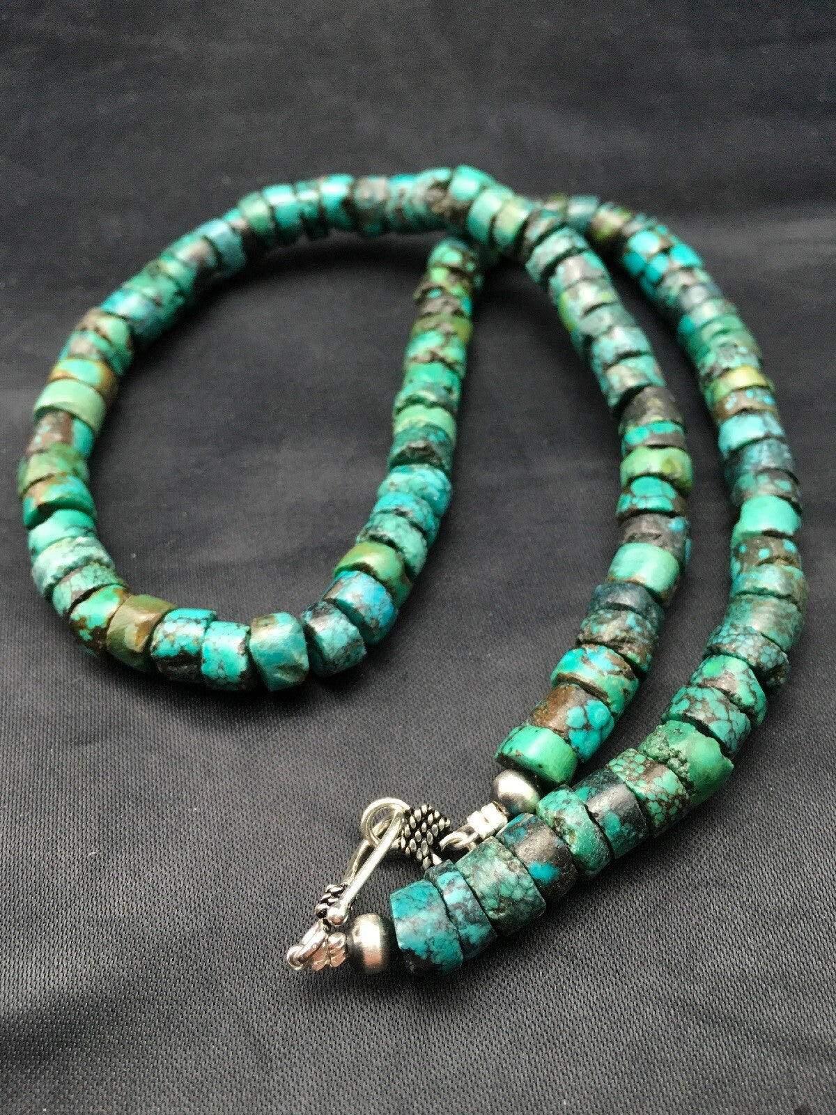 Turquoise 8mm Heishi Southwestern Sterling Silver Beads Necklace 20" 4348