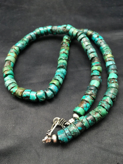Turquoise 8mm Heishi Southwestern Sterling Silver Beads Necklace 20" 4348