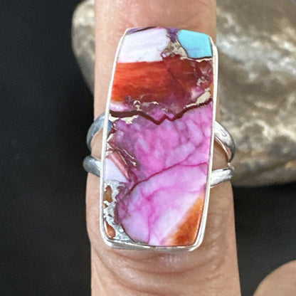 Blue Turquoise Spiny Oyster Navajo Sterling Silver Ring Size 7 18228