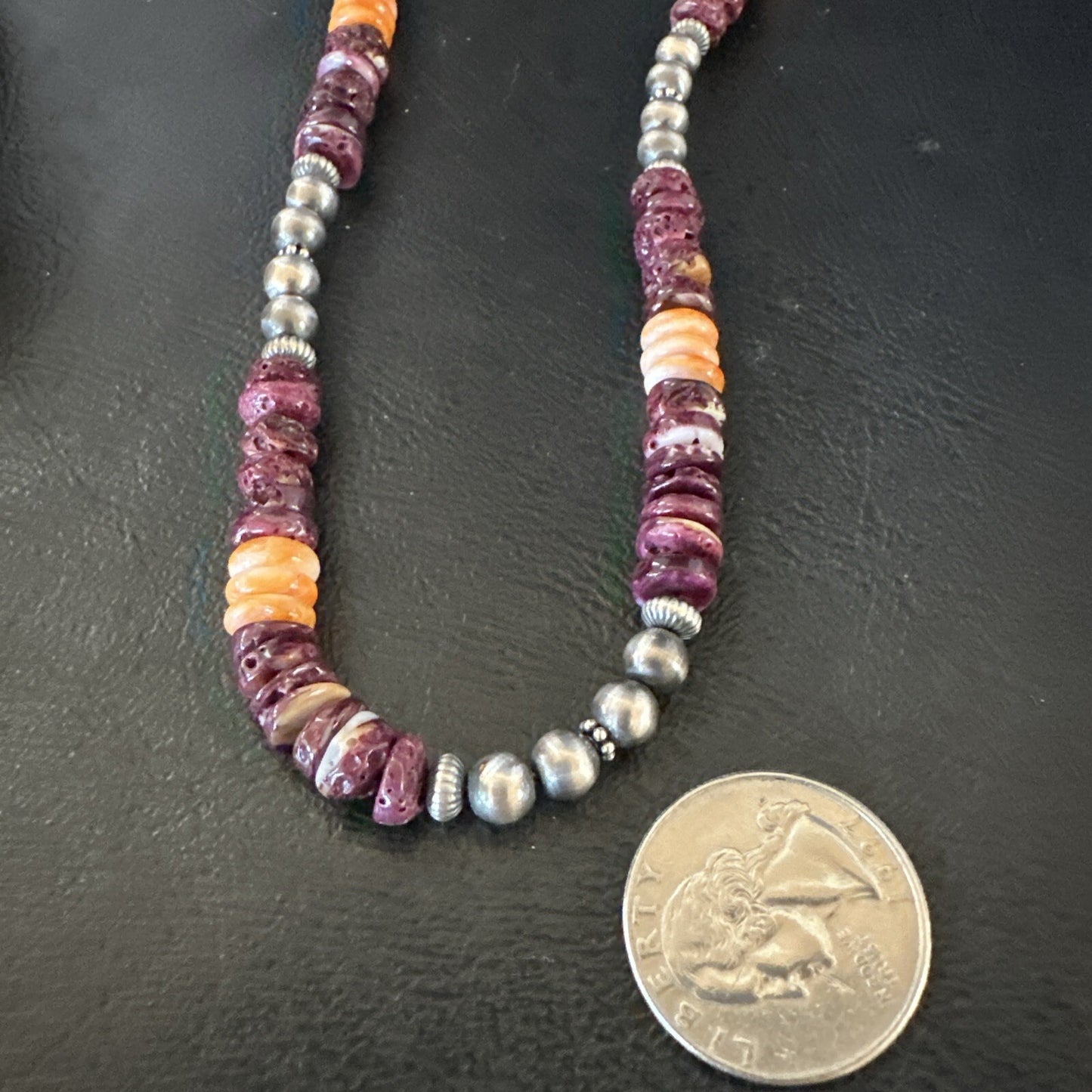 Navajo Sterling Necklace Purple Orange Spiny Oyster  20" 17702