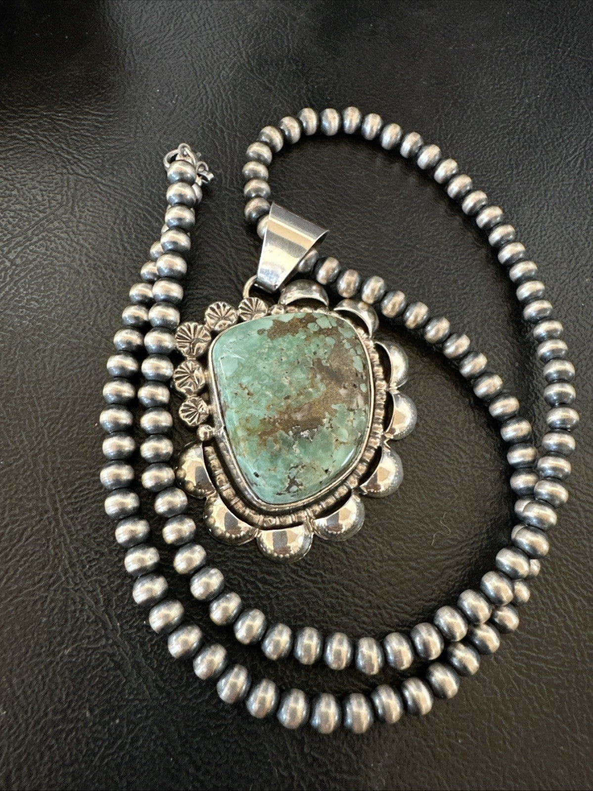 Men Women Green Royston Turquoise Pendant Navajo Sterling Yazzie 19567