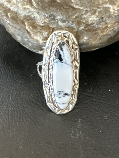 Black White Buffalo Turquoise Navajo Sterling Silver Ring Size 8.5 19803
