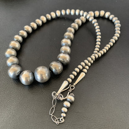 Native Navajo Pearls Grad Sterling Silver Round Seamless Bead Necklace 24”