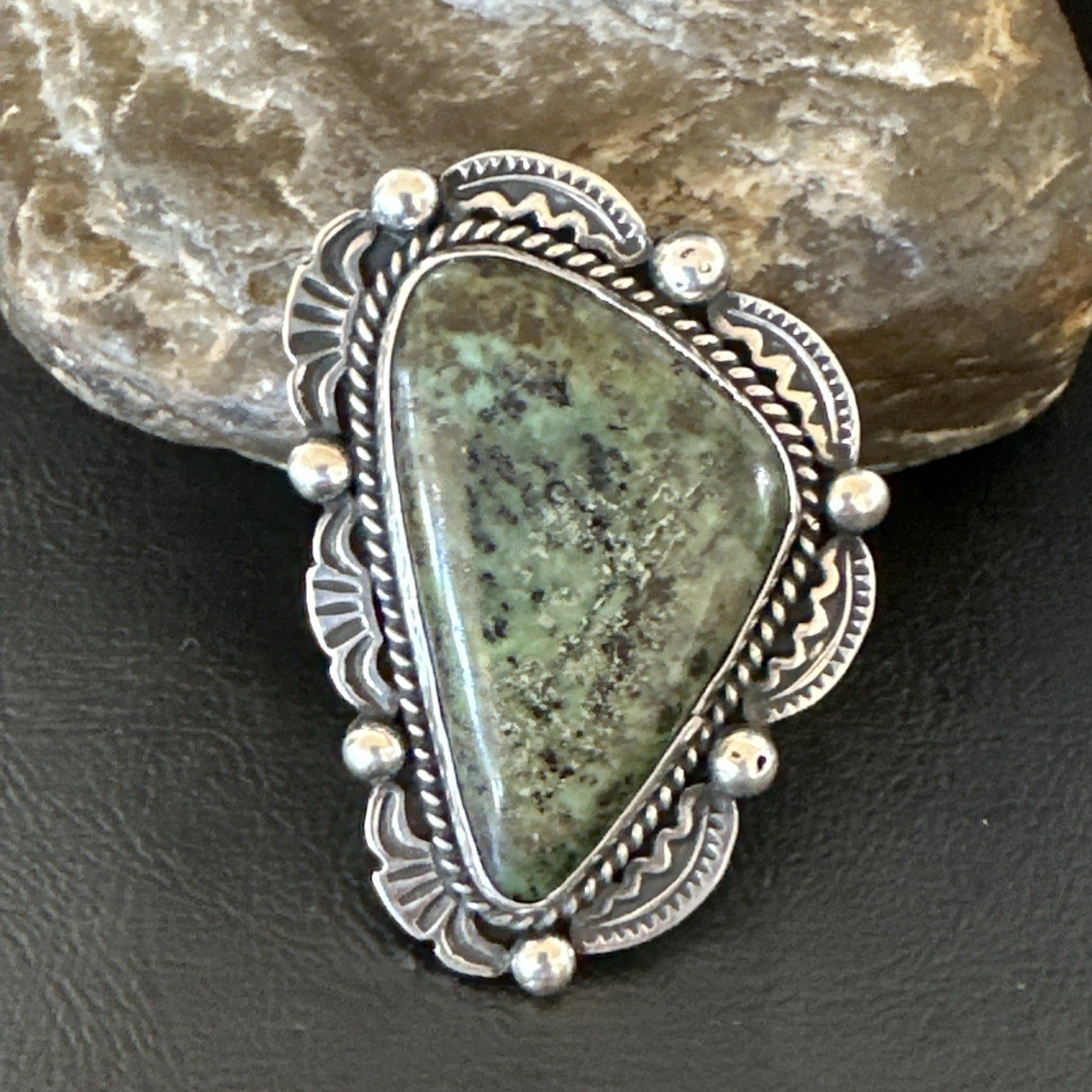 H Joe Mens Womens Navajo Sterling Silver Green Turquoise Ring Size 9 19357