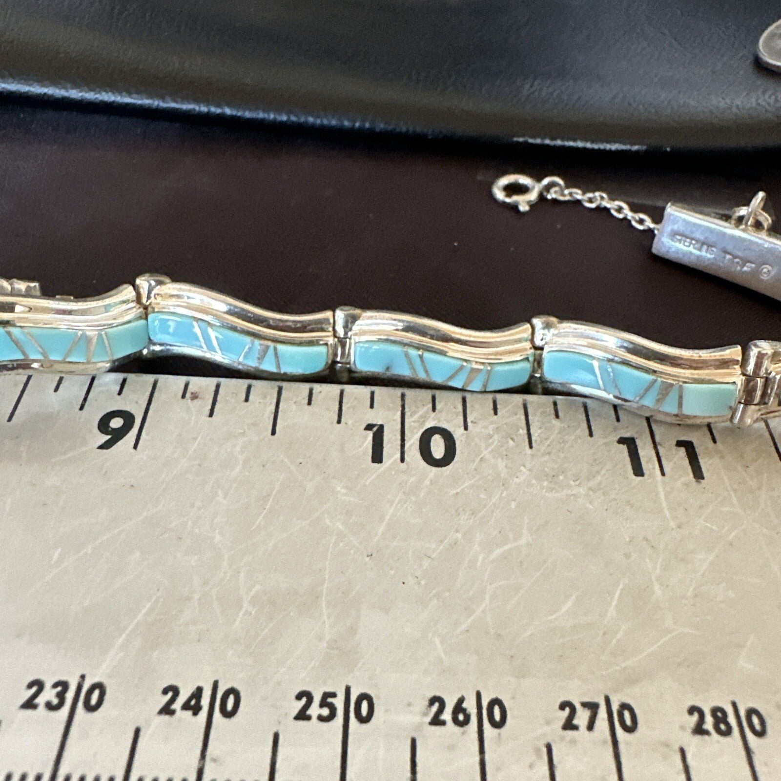 Blue Turquoise Navajo Old Pawn Sterling Silver Inlay Bracelet 8” 18132