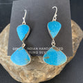 Kingman Turquoise Navajo Dangle Earrings 1.5" | Sterling Silver | Authentic Native American Handmade | 14013