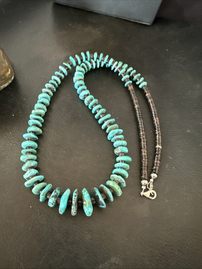 Navajo Blue Turquoise Shell Sterling Silver 24” Necklace 19710