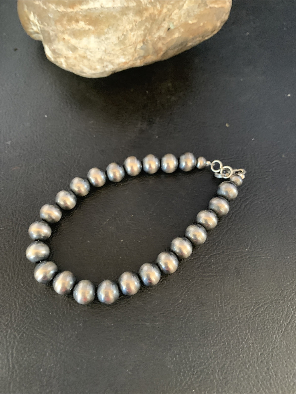 Native American Navajo 8mm Beads 8” Sterling Silver Bracelet 99988