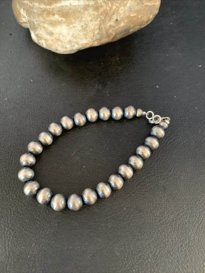 Native American Navajo 8mm Beads 8” Sterling Silver Bracelet 99988