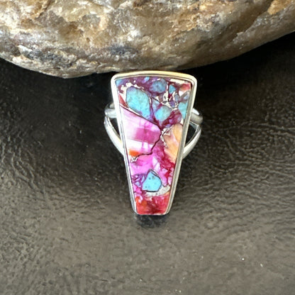 Blue Turquoise Spiny Oyster Southwestern Sterling Silver Ring Size 6 18473