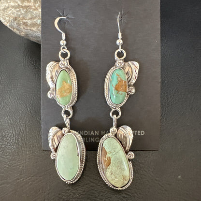 Green Royston Turquoise Navajo Sterling Silver Dangle Earrings 19603