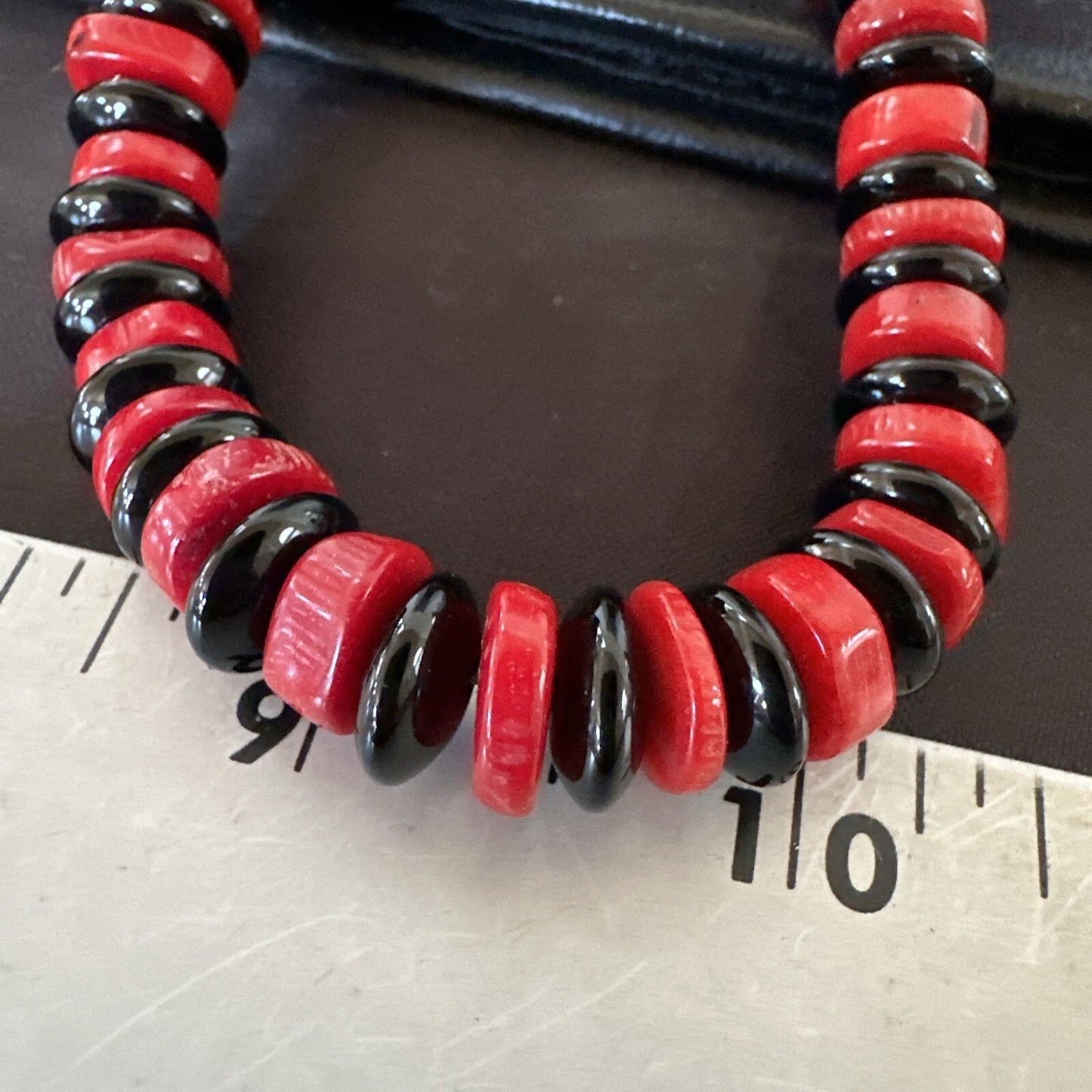 Mens Womens Red Coral Black Onyx  Navajo Sterling Silver Necklace 10mm 17869