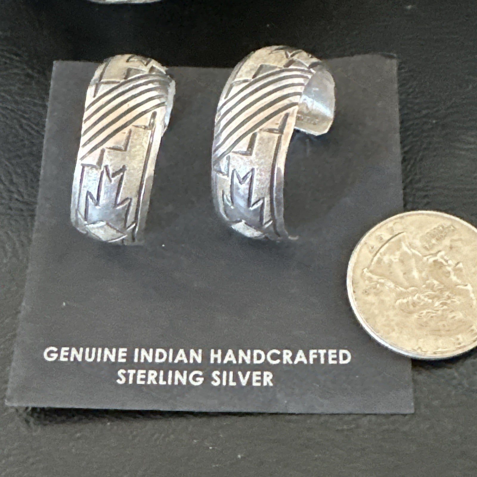 Old Pawn Womens Stamped Design All Sterling Silver Hoop Stud Earrings 1" 19093