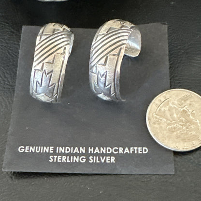 Old Pawn Womens Stamped Design All Sterling Silver Hoop Stud Earrings 1" 19093