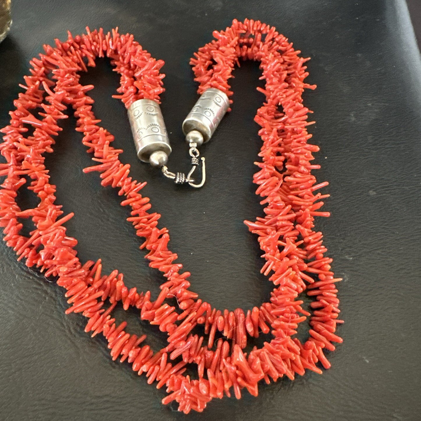 Navajo Indian 3S Red Natural Branch Coral Sterling Silver Necklace 17710