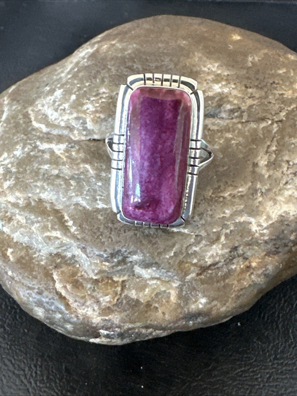 Women's Purple Spiny Oyster Navajo Ring Size 8 | Sterling Silver | Authentic Native American Handmade | 18580