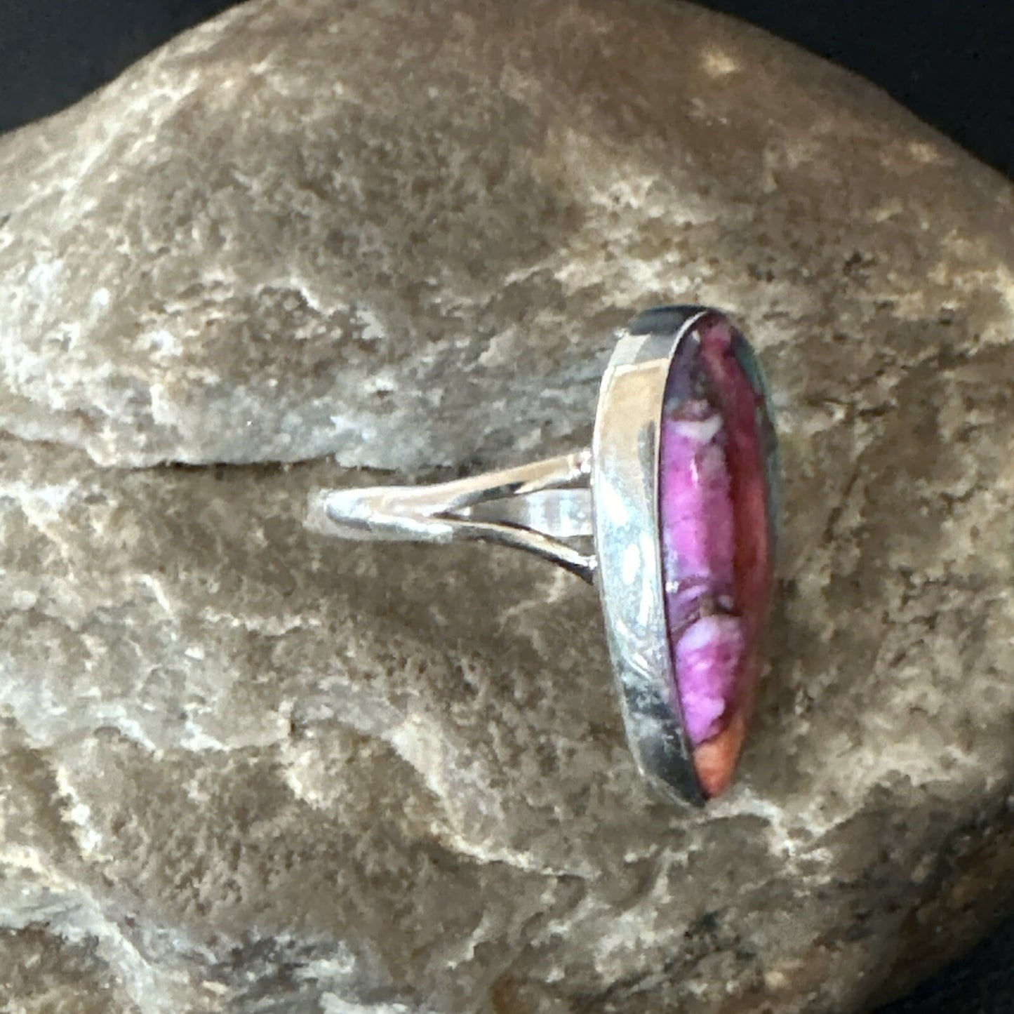 Blue Turquoise Spiny Oyster Southwestern Sterling Silver Ring Size 7 18423