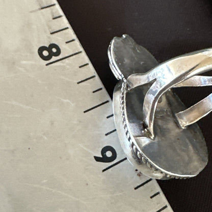 Mens Womens White Buffalo Turquoise Navajo Sterling Silver Ring Size 9 18100