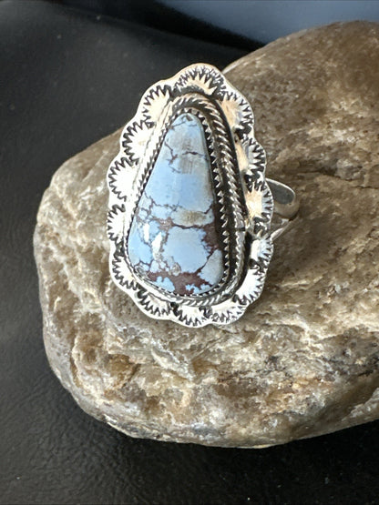 Blue Golden Hill Turquoise Navajo Sterling Silver Ring Size 11 19822