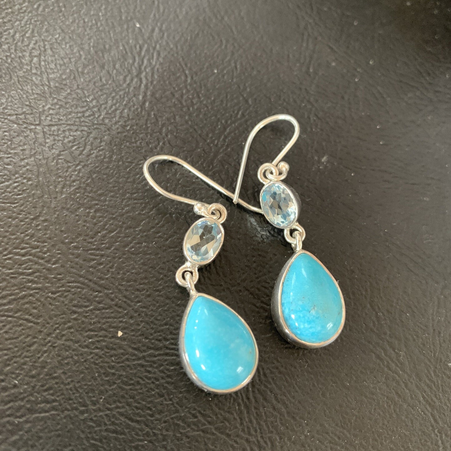 Womens Blue Kingman Turquoise Navajo Sterling Silver Earrings 12032