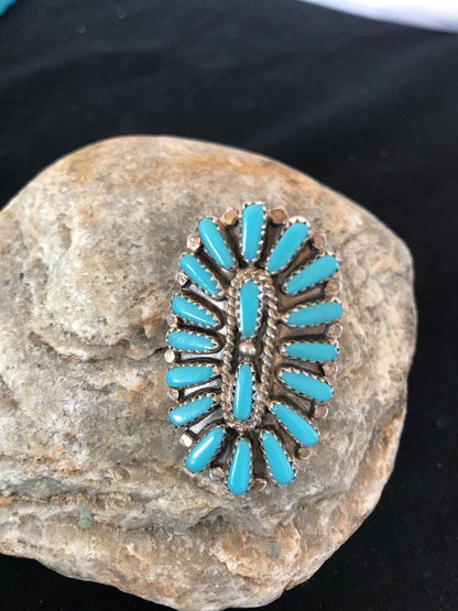 Blue Turquoise Southwestern Sterling Silver Cluster Ring Size 7.5 03471