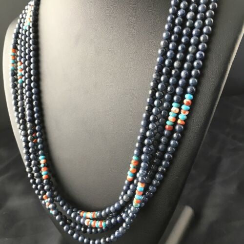 Navajo Dumortierite Turquoise Necklace 5 Strand Sterling Silver 21" 10243
