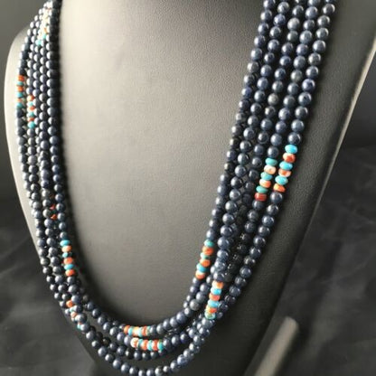 Navajo Dumortierite Turquoise Necklace 5 Strand Sterling Silver 21" 10243