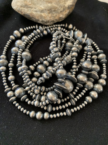 Native American Sterling Silver Navajo Mixed Beads 96" Necklace 92336