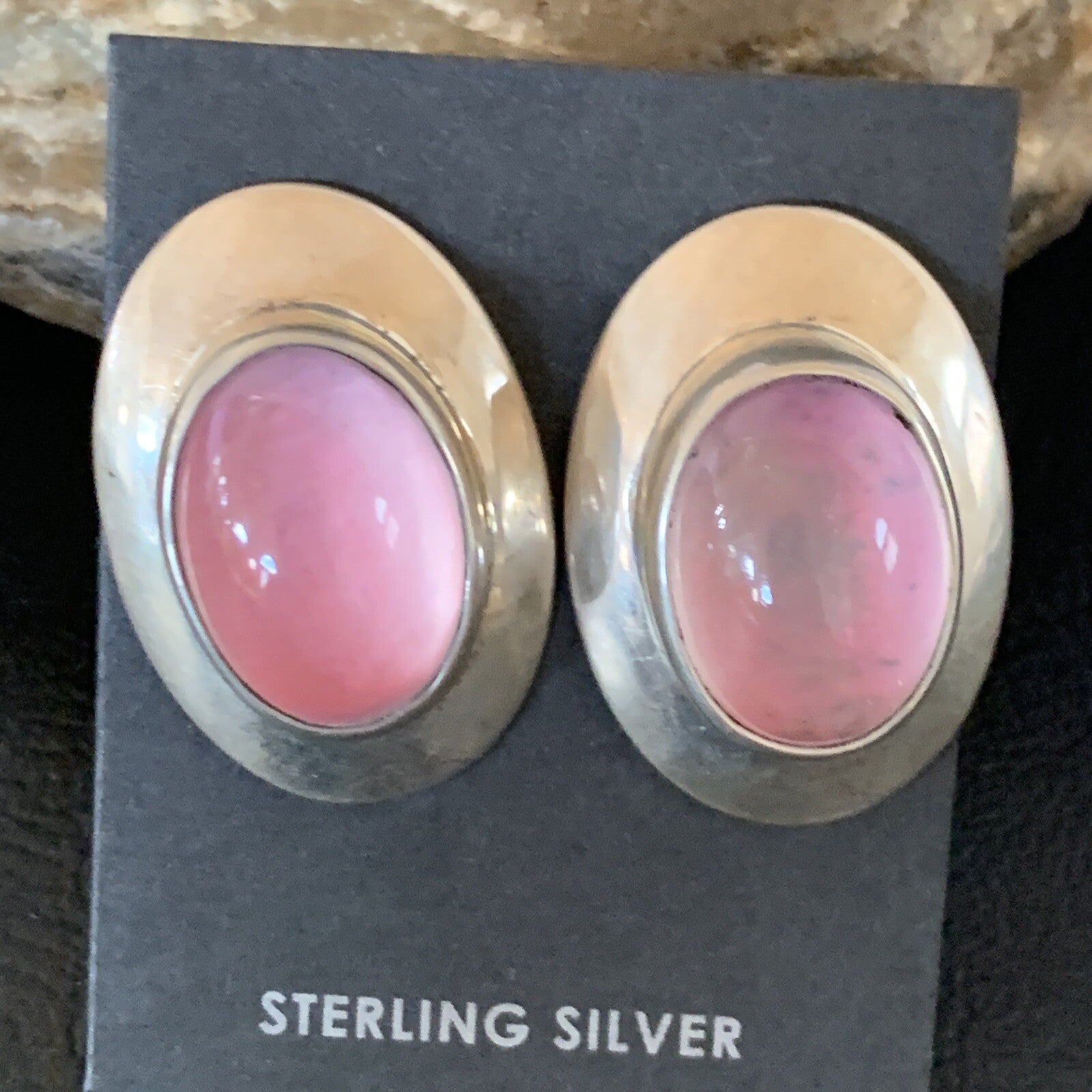 Navajo Pink Quartz Sterling Silver Post Stud Earrings 1" 13029