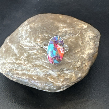 Blue Turquoise Spiny Oyster Southwestern Sterling Silver Ring Size 11 18455