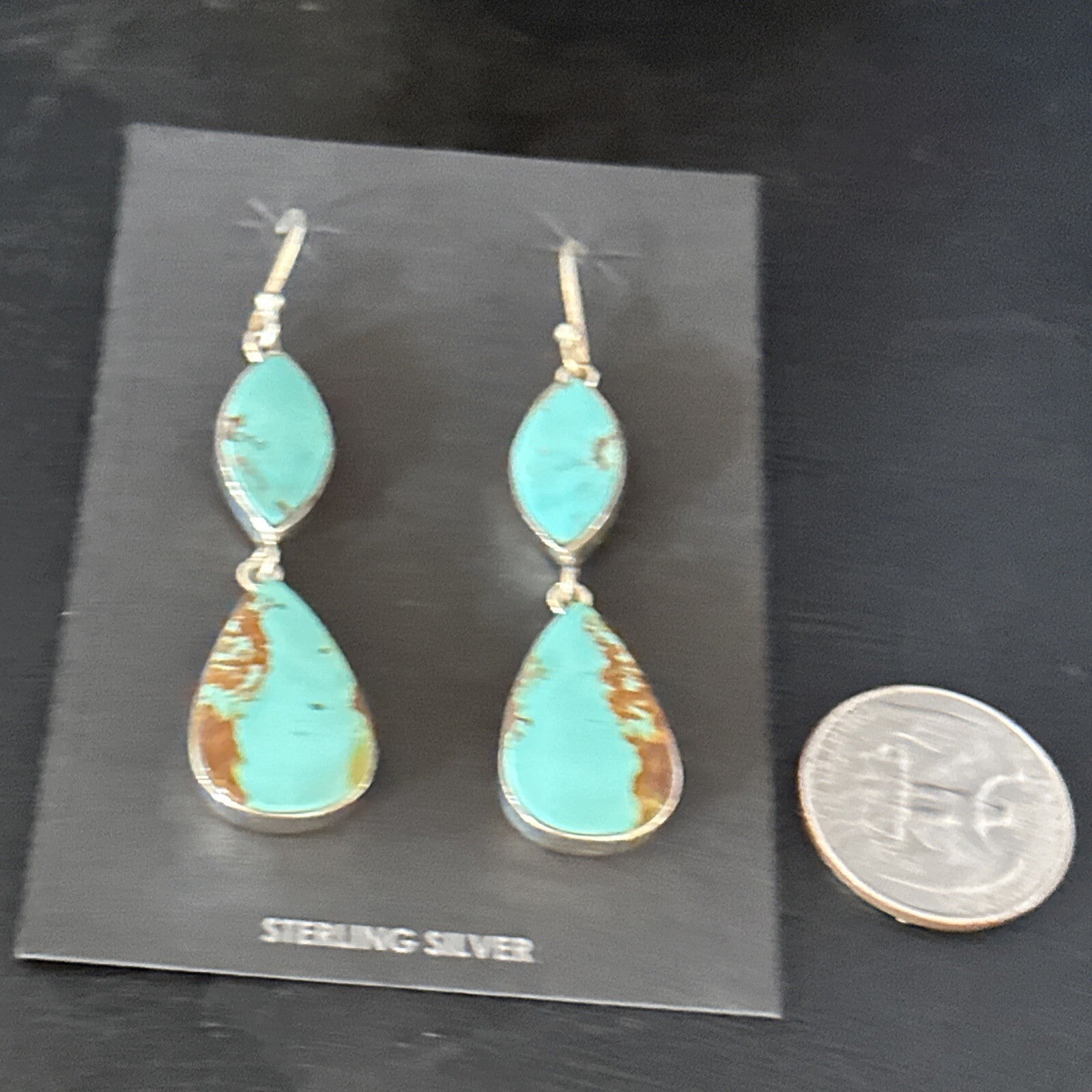 Blue Kingman Turquoise Navajo Sterling Silver Dangle Earrings 14577