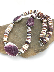 Purple Spiny Oyster Navajo Necklace 21" | Sterling Silver | Authentic Native American Handmade | 04915