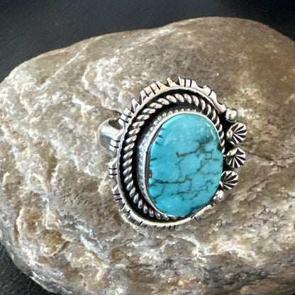 Yazzie Handmade Navajo Sterling Silver  Blue Kingman Turquoise Ring Size 8 19628