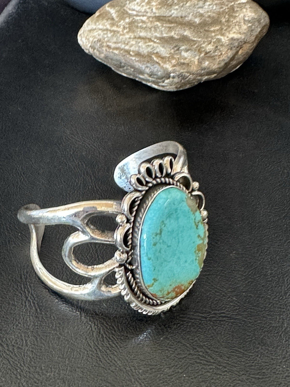 Mens Womens Tufa Blue Turquoise#8 Navajo Sterling Silver Cuff Bracelet 7.7"19450