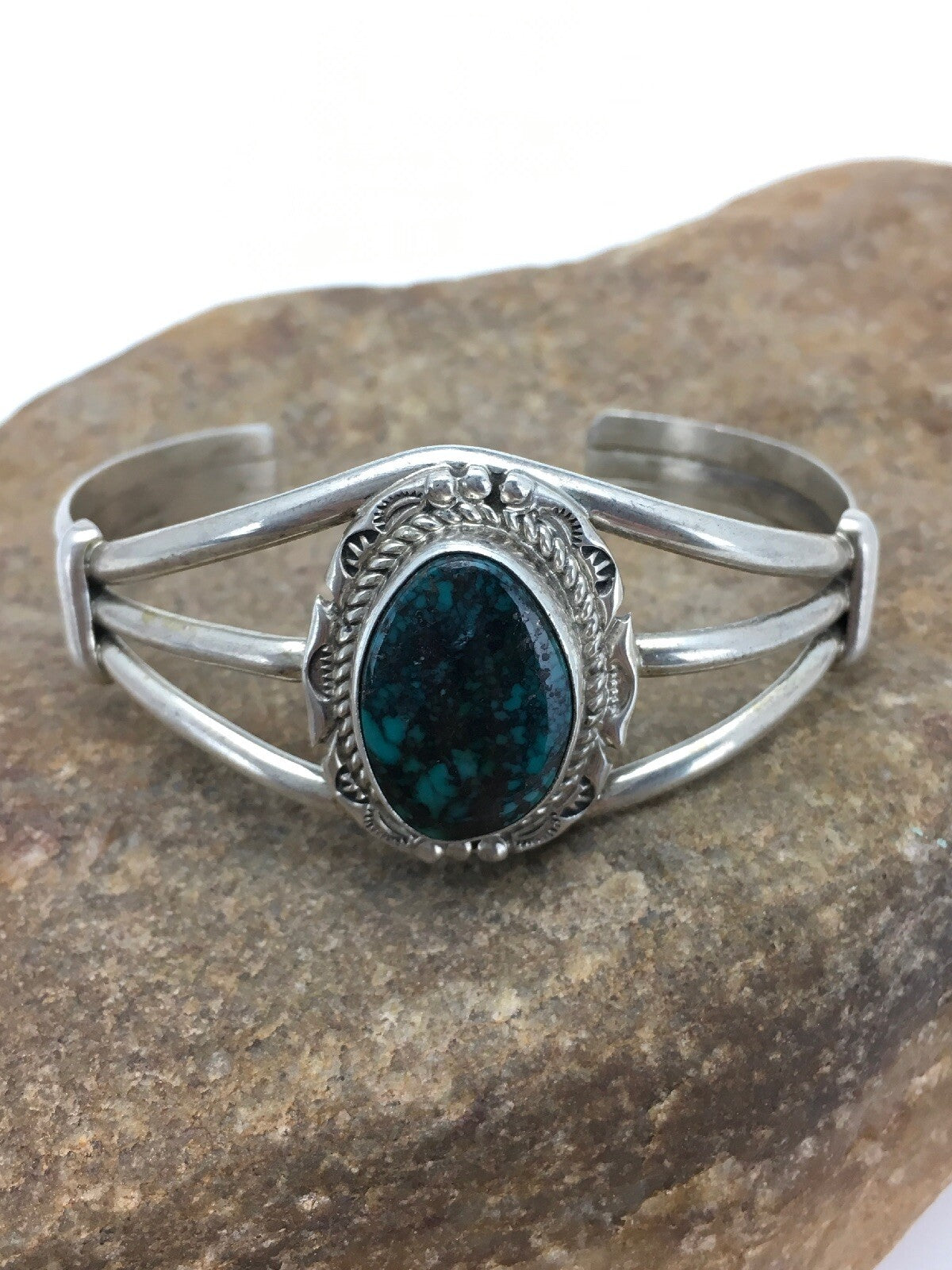 Spider Web Turquoise Navajo Indian Sterling Silver Bracelet 5" 02650