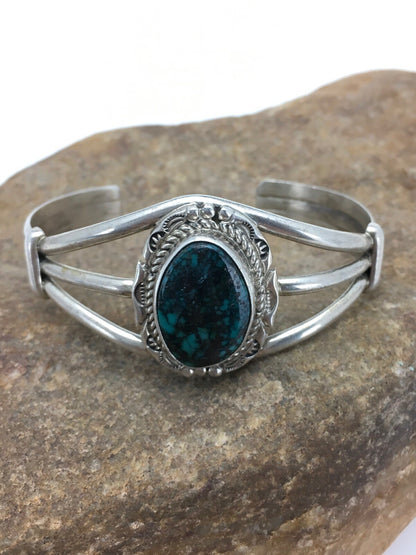 Spider Web Turquoise Navajo Indian Sterling Silver Bracelet 5" 02650