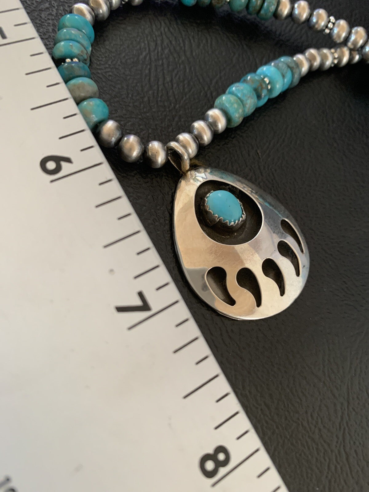Bear Paw Navajo Sterling Silver Blue Kingman Turquoise Necklace Pendant 11693