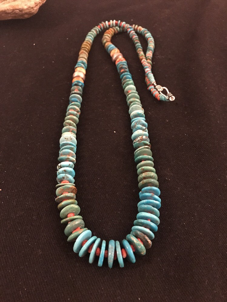 Kingman Turquoise Navajo Sterling Silver Spiny Necklace 32” 3684