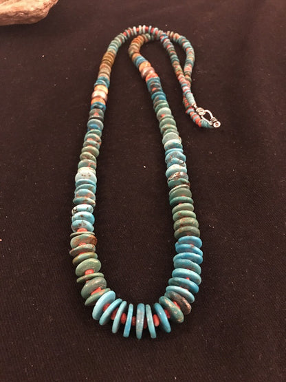 Kingman Turquoise Navajo Sterling Silver Spiny Necklace 32” 3684
