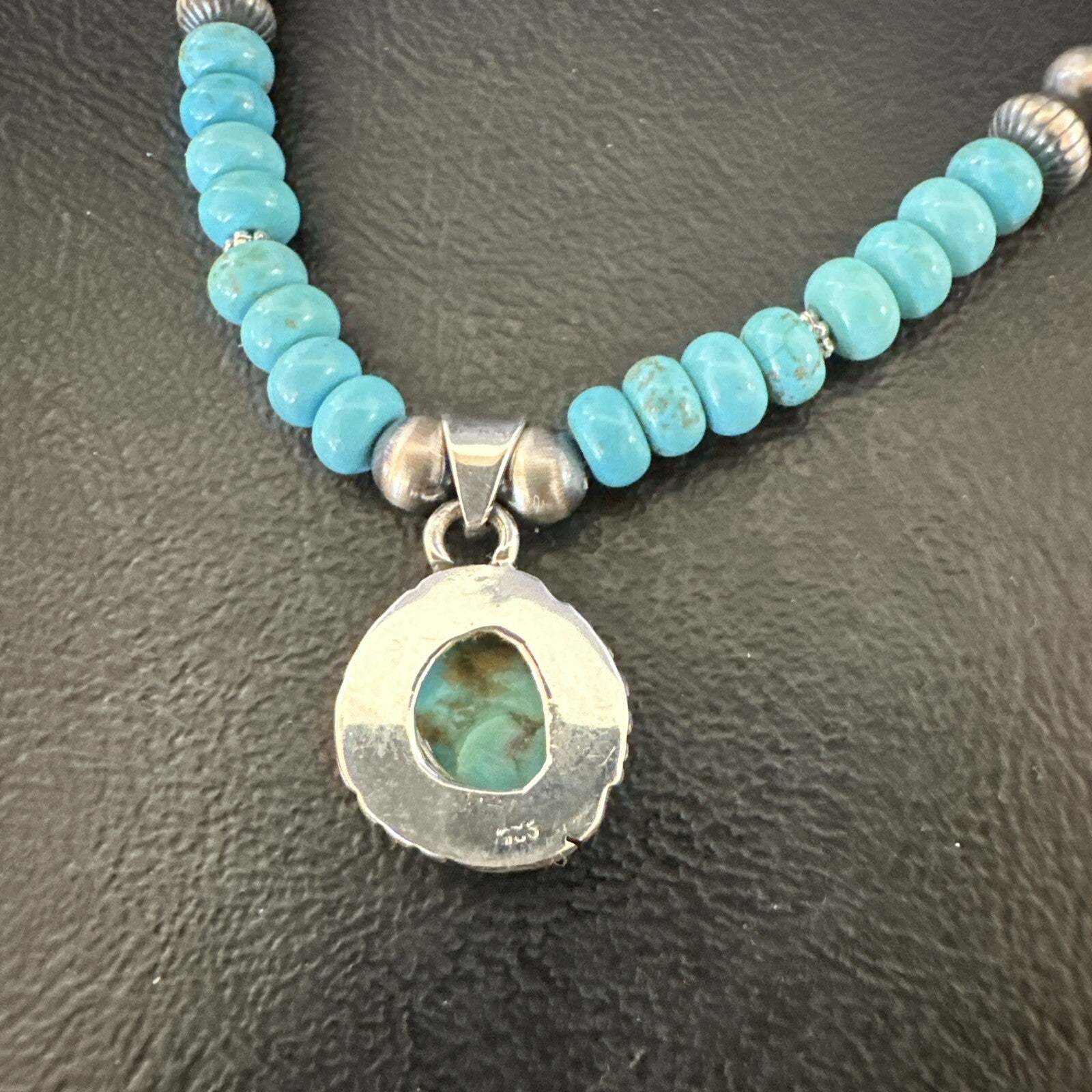 WoMens Blue Kingman Turquoise Pendant Navajo Sterling Silver Necklace 21" 17930