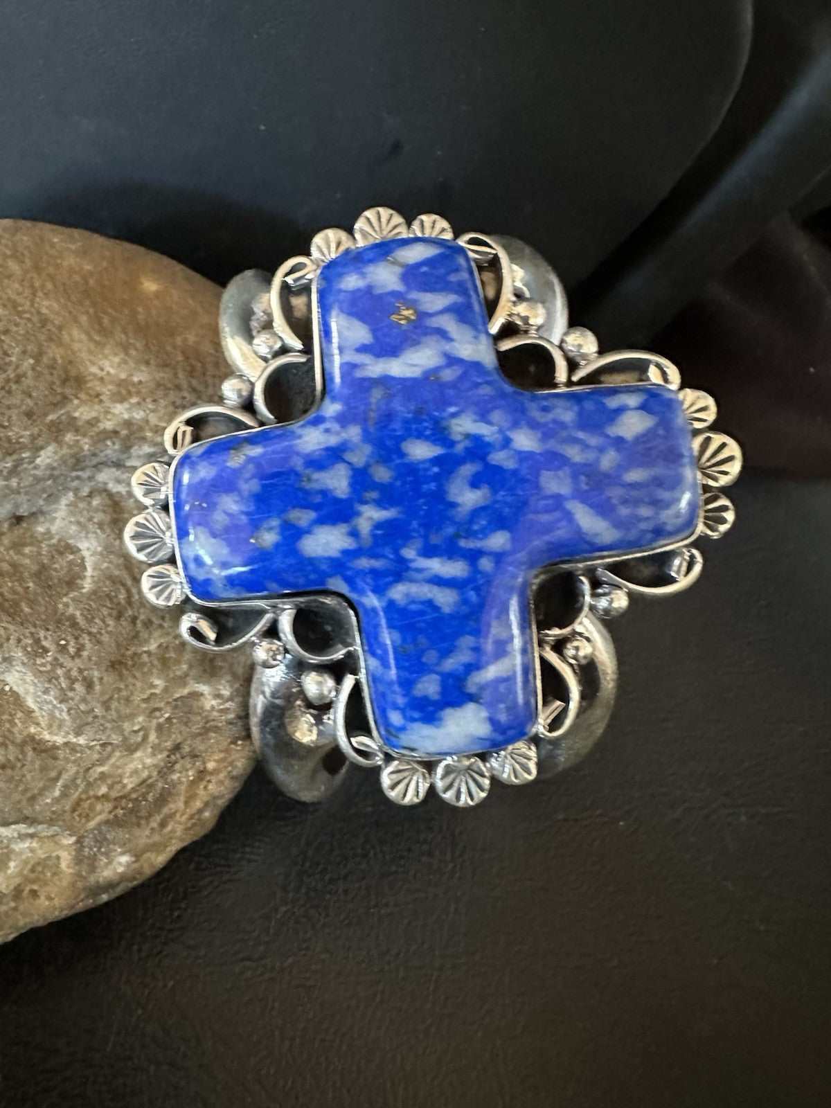 Mens WoMens Tufa Denim Lapis Navajo Sterling Silver Cuff Bracelet 7.7" 19454