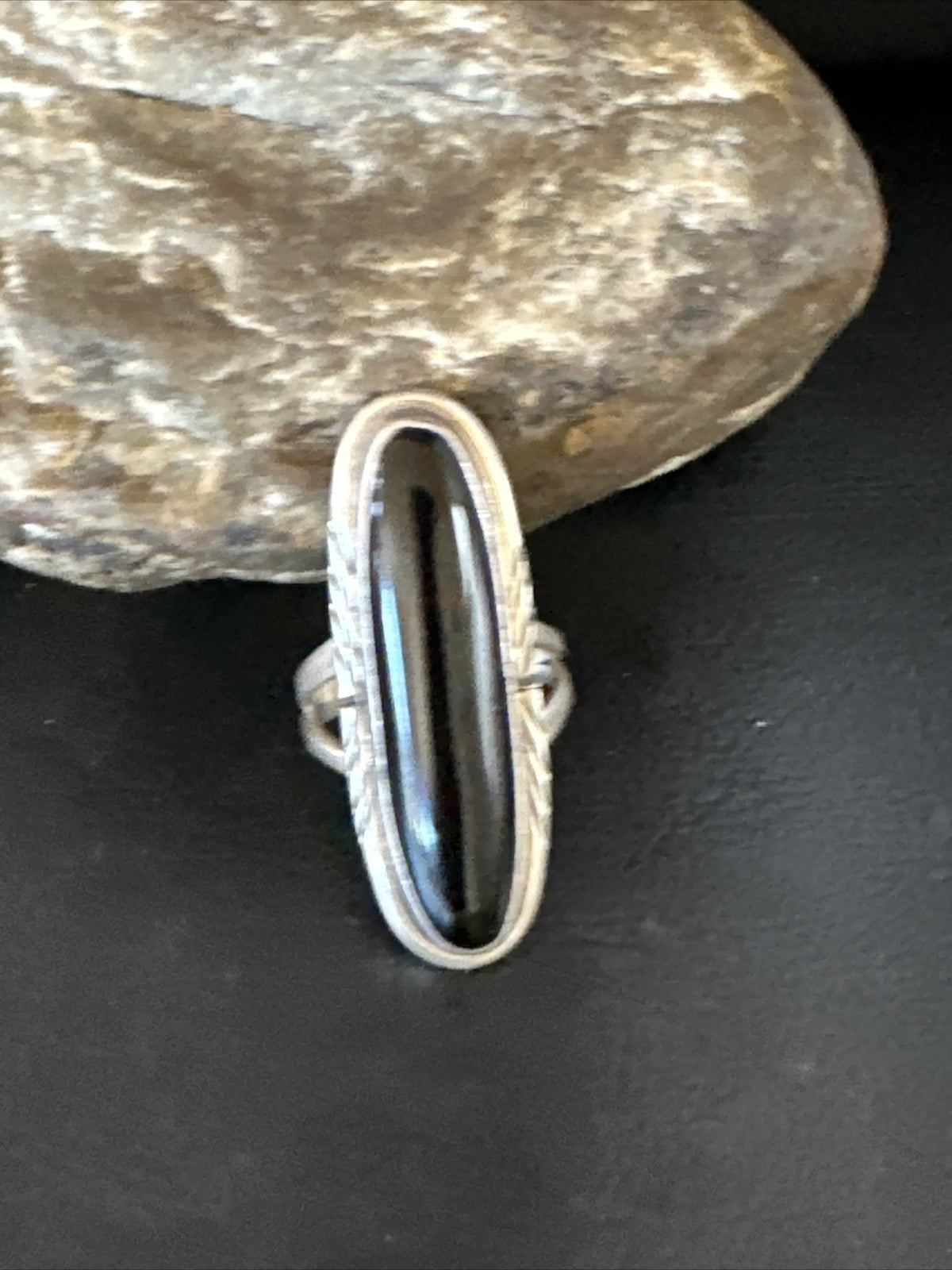 WoMens Black Onyx Navajo Sterling Silver Ring Size 9.5 15184