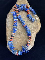 Men's Lapis Lazuli Spiny Oyster Navajo Necklace 18" | Sterling Silver | Authentic Native American Handmade | 1737