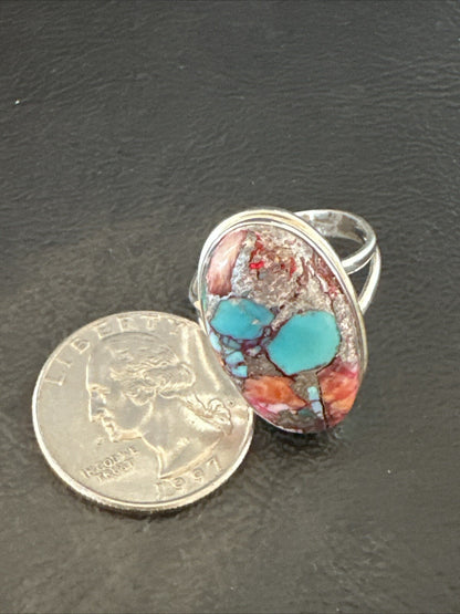 Blue Turquoise Purple Spiny Oyster Navajo Sterling Silver Ring Size 10 18206