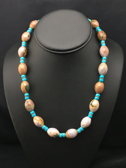 Turquoise & Agate Navajo Pearls Sterling Silver Necklace 04499